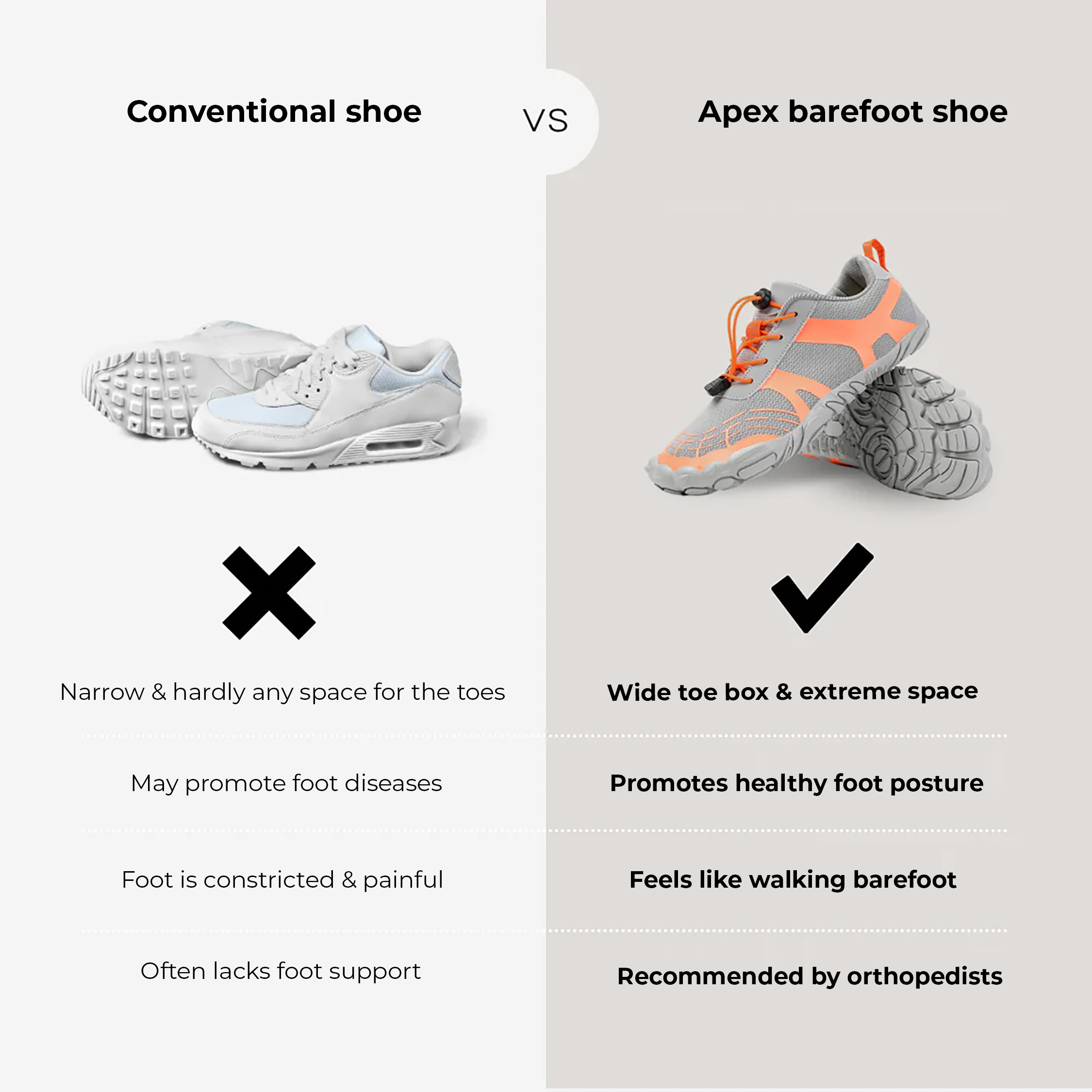 ORTHOSHOES® Apex - Orthopaedic premium outdoor barefoot shoes for autumn & winter